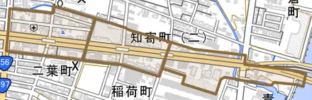 知寄町とその周辺の地図。町の範囲を重ねている