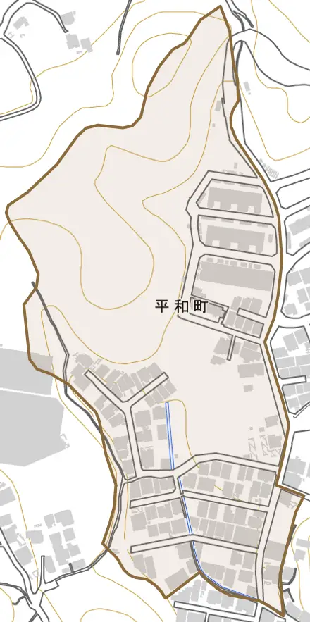 平和町とその周辺の地図。町の範囲を重ねている