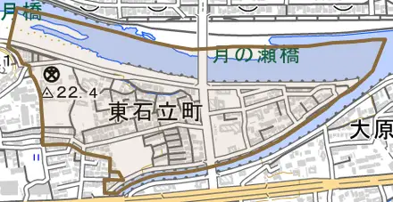 東石立町とその周辺の地図。町の範囲を重ねている