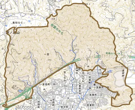 一宮とその周辺の地図。町の範囲を重ねている