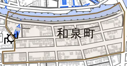 和泉町とその周辺の地図。町の範囲を重ねている