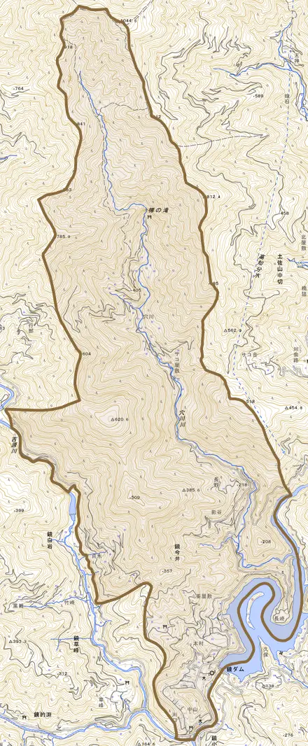 鏡今井とその周辺の地図。町の範囲を重ねている