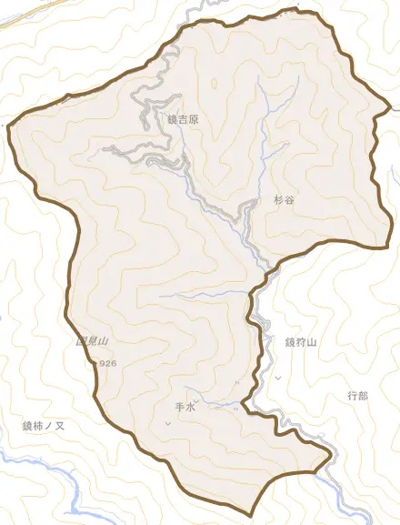 鏡吉原とその周辺の地図。町の範囲を重ねている
