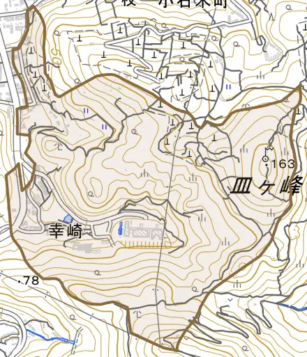幸崎とその周辺の地図。町の範囲を重ねている