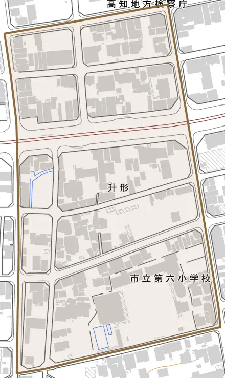 升形とその周辺の地図。町の範囲を重ねている