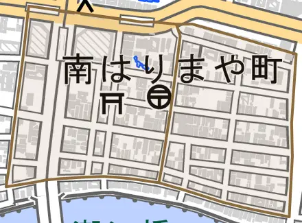 南はりまや町とその周辺の地図。町の範囲を重ねている