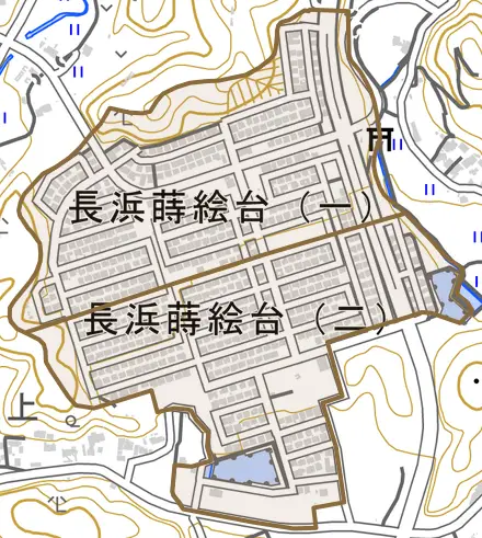 長浜蒔絵台とその周辺の地図。町の範囲を重ねている