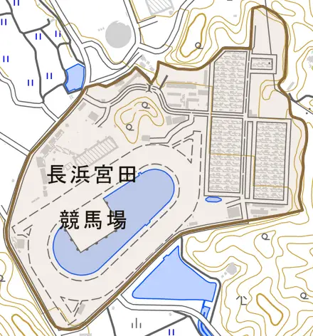 長浜宮田とその周辺の地図。町の範囲を重ねている
