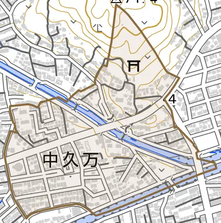 中久万とその周辺の地図。町の範囲を重ねている