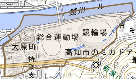 大原町とその周辺の地図。町の範囲を重ねている