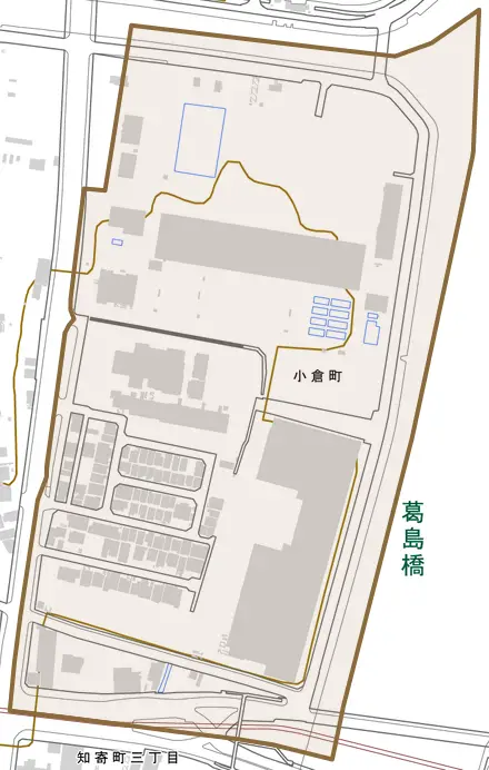 小倉町とその周辺の地図。町の範囲を重ねている