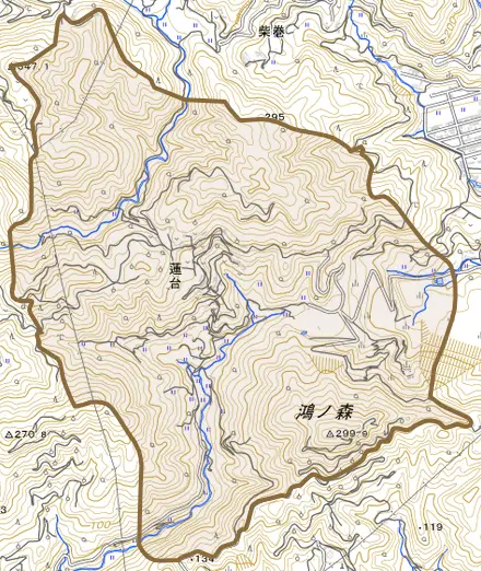 蓮台とその周辺の地図。町の範囲を重ねている