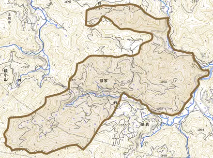 領家とその周辺の地図。町の範囲を重ねている