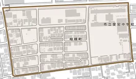 相模町とその周辺の地図。町の範囲を重ねている