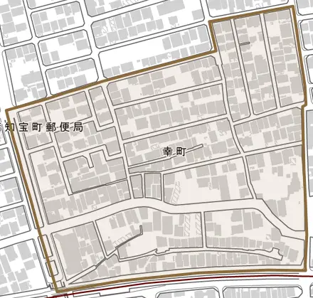 幸町とその周辺の地図。町の範囲を重ねている
