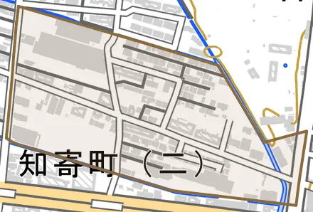 東雲町とその周辺の地図。町の範囲を重ねている