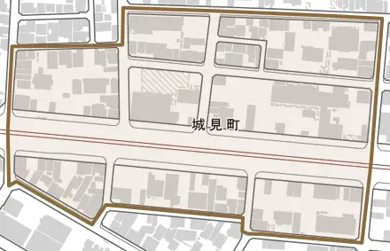 城見町とその周辺の地図。町の範囲を重ねている