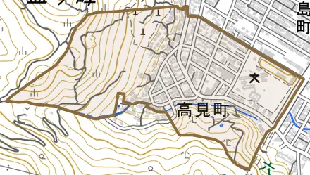 高見町とその周辺の地図。町の範囲を重ねている