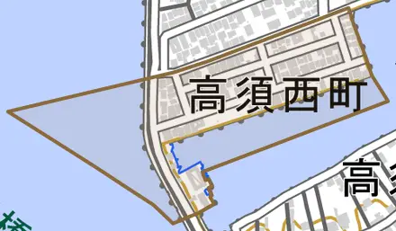 高須西町とその周辺の地図。町の範囲を重ねている