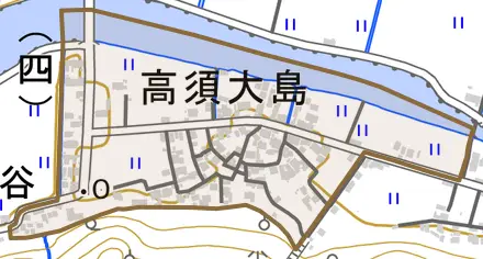 高須大島とその周辺の地図。町の範囲を重ねている