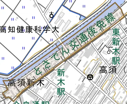 高須新木とその周辺の地図。町の範囲を重ねている