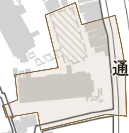 通町とその周辺の地図。町の範囲を重ねている
