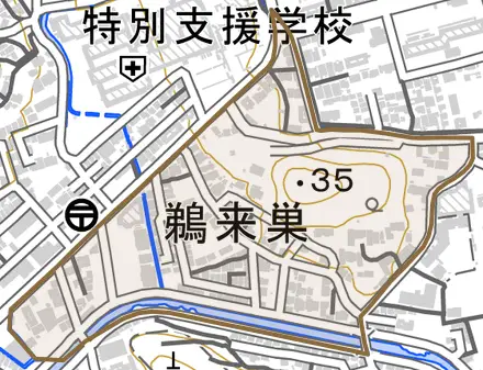 鵜来巣とその周辺の地図。町の範囲を重ねている