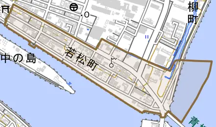 若松町とその周辺の地図。町の範囲を重ねている