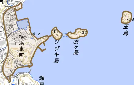横浜東町とその周辺の地図。町の範囲を重ねている