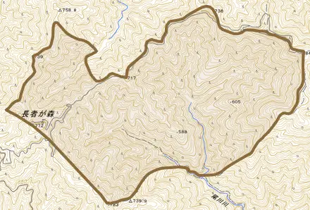 夜須町仲木屋とその周辺の地図。町の範囲を重ねている