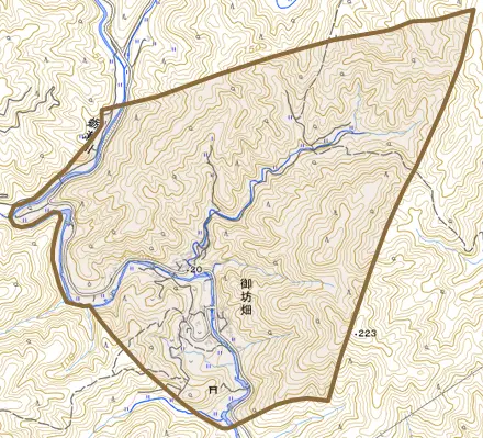 御坊畑とその周辺の地図。町の範囲を重ねている