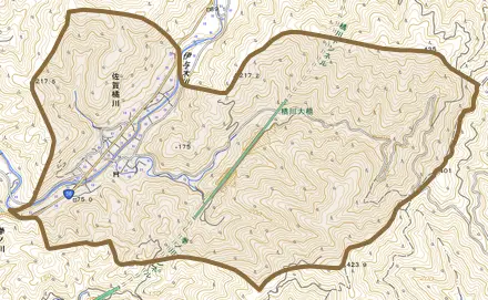 佐賀橘川とその周辺の地図。町の範囲を重ねている