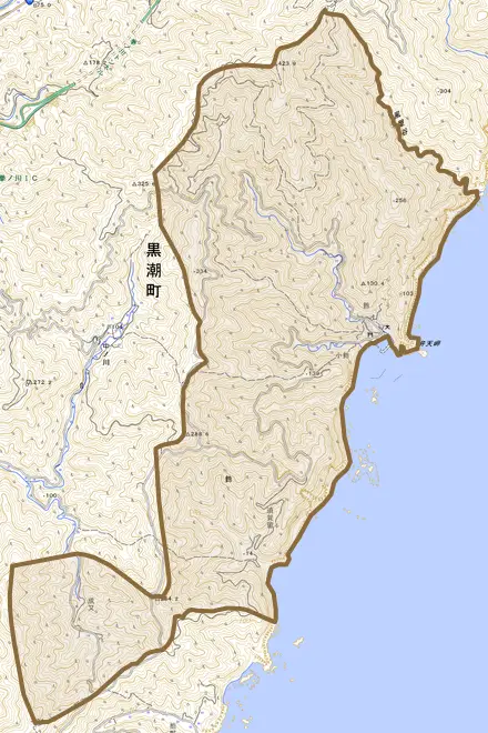 鈴とその周辺の地図。町の範囲を重ねている
