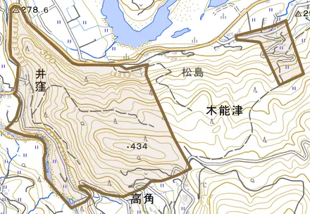 井窪とその周辺の地図。町の範囲を重ねている