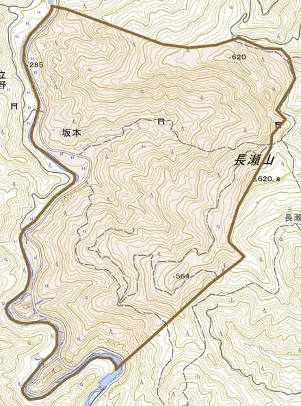 坂本とその周辺の地図。町の範囲を重ねている