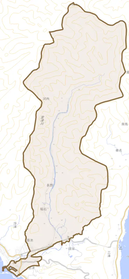 室津とその周辺の地図。町の範囲を重ねている