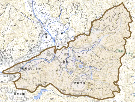 領家とその周辺の地図。町の範囲を重ねている