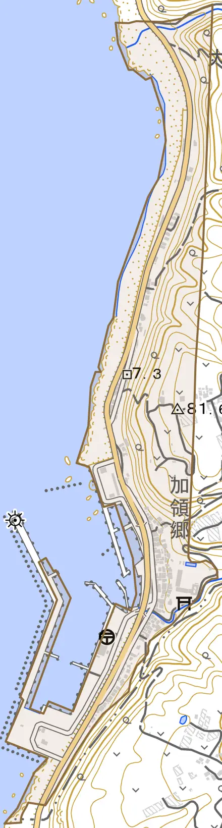 加領郷とその周辺の地図。町の範囲を重ねている