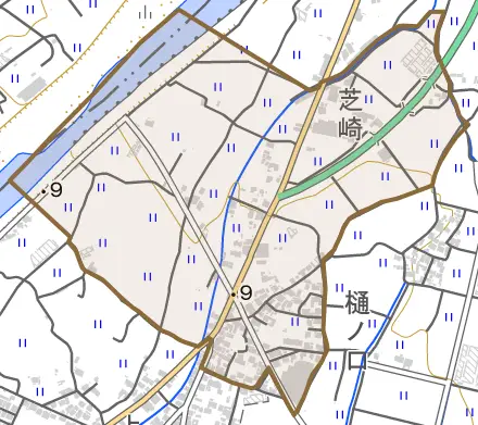 樋ノ口とその周辺の地図。町の範囲を重ねている