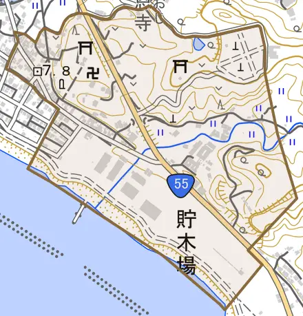 法恩寺とその周辺の地図。町の範囲を重ねている