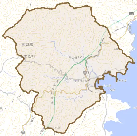 久礼とその周辺の地図。町の範囲を重ねている