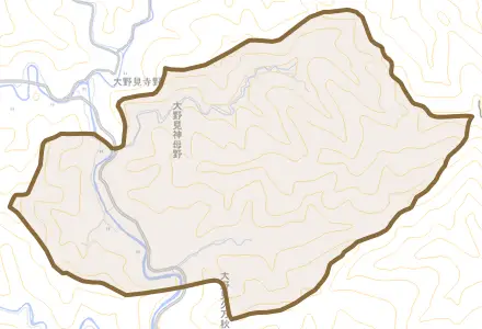 大野見神母野とその周辺の地図。町の範囲を重ねている