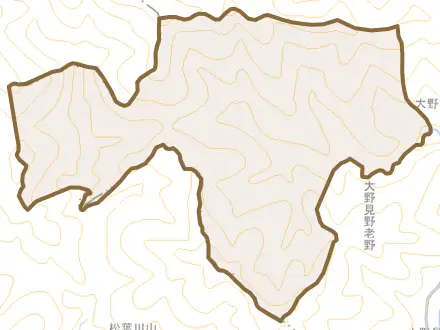 大野見川奥とその周辺の地図。町の範囲を重ねている