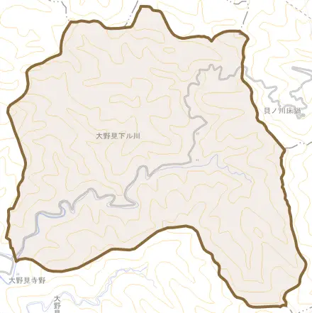 大野見下ル川とその周辺の地図。町の範囲を重ねている