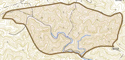 大野見東川とその周辺の地図。町の範囲を重ねている