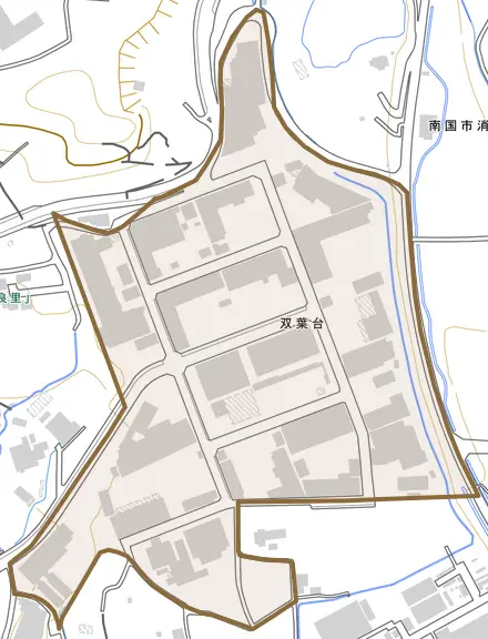 双葉台とその周辺の地図。町の範囲を重ねている