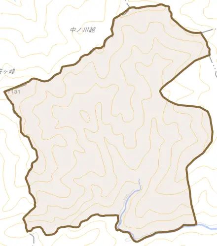 中ノ川とその周辺の地図。町の範囲を重ねている