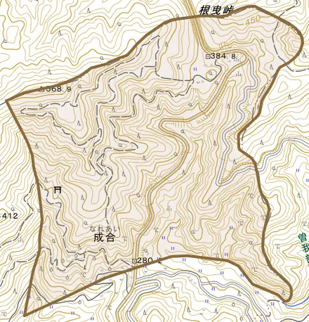 成合とその周辺の地図。町の範囲を重ねている