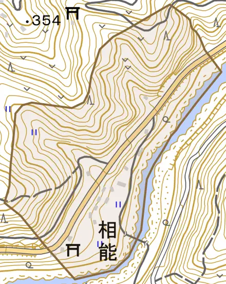 相能とその周辺の地図。町の範囲を重ねている