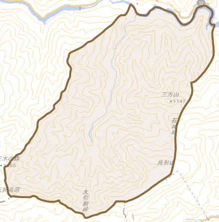別枝とその周辺の地図。町の範囲を重ねている